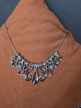 CJ Banks Silver-Tone Scroll Teardrop Necklace with Clear Stones